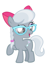 Size: 4000x5607 | Tagged: safe, artist:piranhaplant1, edit, editor:slayerbvc, vector edit, silver spoon, earth pony, pony, g4, accessory swap, apple bloom's bow, bow, female, filly, glasses, hair bow, missing accessory, raised hoof, simple background, solo, transparent background, vector