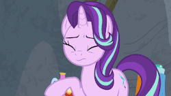 Size: 960x540 | Tagged: safe, edit, edited screencap, screencap, starlight glimmer, pony, unicorn, g4, horse play, animated, blinking, female, gif, looking down, loop, mare, sewing machine, solo, surprised