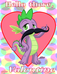 Size: 720x937 | Tagged: safe, artist:texasuberalles, spike, dragon, g4, facial hair, heart, holiday, looking at you, male, moustache, number 25, solo, valentine, valentine's day