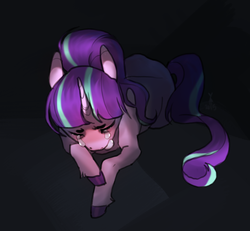 Size: 737x680 | Tagged: safe, artist:cheekyposelenets, starlight glimmer, pony, unicorn, g4, crying, equalized mane, eyes closed, female, looking down, lying down, solo