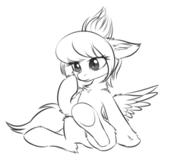 Size: 1646x1429 | Tagged: safe, artist:orang111, oc, oc only, oc:sweet skies, pegasus, pony, boop, doodle, monochrome, sitting, solo, spread wings, wings