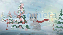 Size: 640x360 | Tagged: safe, artist:askometa, artist:brutalweather studio, alicorn, pony, animated, blizzard, carrot, clothes, cold, commission, female, food, frown, gif, gritted teeth, mare, obtrusive watermark, scarf, shivering, show accurate, snow, snowfall, tree, watermark, your character here