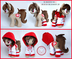 Size: 2446x2021 | Tagged: safe, artist:lioncubcreations, oc, oc only, oc:fun fact, pony, clothes, female, high res, hood, hoodie, irl, mare, photo, plushie, socks, solo, standing, striped socks