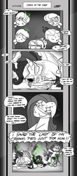 Size: 1451x3300 | Tagged: safe, artist:loreto-arts, apple bloom, diamond tiara, pinkie pie, rarity, scootaloo, silver spoon, sweetie belle, earth pony, pony, comic:friendship is innuendo, comic:friendship is innuendo vol. 2, g4, bait and switch, comic, cream, cutie mark crusaders, insanity, party cannon, pieing, pinkamena diane pie