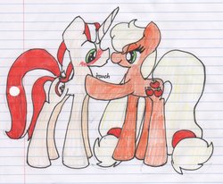 Size: 984x812 | Tagged: safe, applejack, flim, g4, boop, female, lined paper, male, ship:flimjack, shipping, straight, touch, traditional art