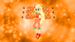 Size: 2000x1124 | Tagged: safe, artist:gouhlsrule, artist:user15432, applejack, fairy, equestria girls, g4, alternate hairstyle, believix, clothes, crossover, element of honesty, fairy wings, fairyized, fingerless gloves, gloves, hairstyle, hasbro, hasbro studios, high heels, rainbow s.r.l, shoes, solo, sparkly background, winged humanization, wings, winx, winx club, winxified