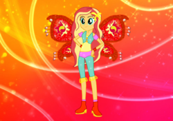 Size: 1024x722 | Tagged: safe, artist:gouhlsrule, artist:user15432, sunset shimmer, fairy, equestria girls, g4, alternate hairstyle, believix, boots, bracelet, clothes, crossover, cutie mark, fairy wings, fairyized, hairstyle, hasbro, hasbro studios, high heel boots, high heels, jewelry, rainbow s.r.l, shoes, solo, sparkly background, winged humanization, wings, winx, winx club, winxified