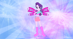 Size: 1200x641 | Tagged: safe, artist:gouhlsrule, artist:user15432, starlight glimmer, fairy, equestria girls, g4, alternate hairstyle, believix, boots, clothes, crossover, cutie mark, fairy wings, fairyized, fingerless gloves, gloves, hairstyle, hasbro, hasbro studios, high heel boots, high heels, pink shoes, pink wings, rainbow s.r.l, shoes, solo, sparkly background, winged humanization, wings, winx, winx club, winxified