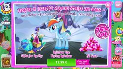 Size: 960x540 | Tagged: safe, gameloft, idw, fluttershy, rainbow dash, rarity, g4, spoiler:comic, spoiler:comicholiday2015, advertisement, cloven hooves, costs real money, deerified, game, gem, idw showified, introduction card, present, reindeer dash, reindeerified, species swap