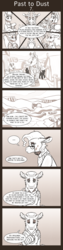 Size: 675x2700 | Tagged: safe, artist:inuhoshi-to-darkpen, flash magnus, meadowbrook, mistmane, professor fossil, rockhoof, somnambula, star swirl the bearded, stygian, comic:past to dust, a rockhoof and a hard place, g4, comic, dialogue, fanfic, flashback, pillars of equestria, ruins, village