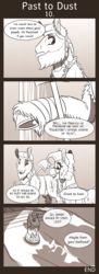 Size: 675x1850 | Tagged: safe, artist:inuhoshi-to-darkpen, professor fossil, rockhoof, comic:past to dust, a rockhoof and a hard place, g4, comic, dialogue, fanfic, hnefatafl, indoors, ruins, shadow