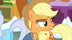 Size: 1280x720 | Tagged: safe, screencap, applejack, linky, shoeshine, g4, triple pony dare ya, butt, plot