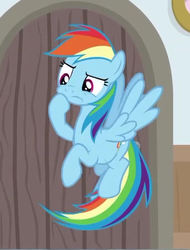 Size: 365x480 | Tagged: safe, screencap, rainbow dash, pony, best gift ever, g4, mystery voice, cropped, female, flying, mare