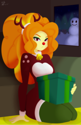 Size: 828x1280 | Tagged: safe, artist:7_los_7, artist:7los7, adagio dazzle, equestria girls, g4, animal costume, antlers, bell, bell collar, clothes, collar, costume, present, red nose, reindeer antlers, reindeer costume, snow, snowman, solo, window
