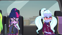 Size: 1920x1080 | Tagged: safe, screencap, lemon zest, sci-twi, sugarcoat, twilight sparkle, equestria girls, g4, my little pony equestria girls: friendship games, bowtie, clothes, crystal prep academy uniform, glasses, school uniform, seat