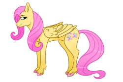 Size: 1500x1000 | Tagged: safe, artist:missedtheboats, fluttershy, pegasus, pony, g4, cutie mark, female, lidded eyes, looking back, mare, request, simple background, smiling, solo, transparent background