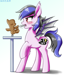 Size: 950x1100 | Tagged: safe, artist:tastyrainbow, oc, oc only, bat pony, pony, angry, big ears, blushing, drawing, solo, standing