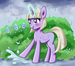 Size: 740x650 | Tagged: safe, artist:tastyrainbow, oc, oc only, pony, blushing, cute, grass, happy, rain, solo