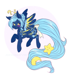 Size: 850x943 | Tagged: safe, artist:suzanami, oc, oc only, oc:tiny space princess, pegasus, pony, g1, antennae, bow, fairy brights, fancy swirl ponies, impossibly long tail, solo, space pony, tail bow