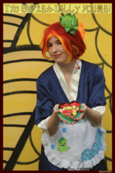 Size: 3456x5184 | Tagged: safe, artist:krazykari, sunset shimmer, human, g4, clothes, cosplay, costume, food, irl, irl human, photo, pun, solo, sunset sushi, sushi