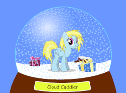 Size: 1760x1299 | Tagged: safe, alternate version, artist:blue-vector, oc, oc only, oc:cloud cuddler, pegasus, pony, animated, christmas, cutie mark, female, gif, holiday, mouse cursor, pegasus oc, snow, snow globe, solo, ych result