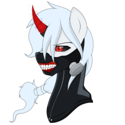 Size: 7800x7800 | Tagged: safe, artist:blazingsolstice, artist:darkstorm mlp, oc, oc:wishing star, absurd resolution, clothes, cosplay, costume, dark magic, horn, magic, mask, red horn, simple background, tokyo ghoul, transparent background, white mane