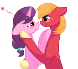 Size: 1368x1212 | Tagged: safe, artist:sapphireartemis, big macintosh, sugar belle, earth pony, pony, unicorn, g4, duo, female, male, mare, ship:sugarmac, shipping, simple background, stallion, straight, transparent background