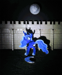 Size: 1000x1204 | Tagged: safe, artist:malte279, princess luna, alicorn, pony, g4, animated, castle walls, chenille, chenille stems, chenille wire, craft, female, gif, irl, mare in the moon, moon, photo, pipe cleaner sculpture, pipe cleaners, playmobil, stop motion