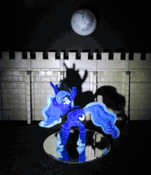 Size: 1000x1157 | Tagged: safe, artist:malte279, princess luna, alicorn, pony, g4, animated, castle walls, chenille, chenille stems, chenille wire, craft, female, gif, irl, mare in the moon, moon, photo, pipe cleaner sculpture, pipe cleaners, playmobil, stop motion