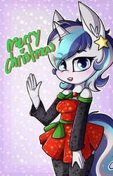 Size: 1259x1949 | Tagged: safe, artist:ashee, oc, oc only, oc:melody, anthro, clothes, dress, merry christmas, smiling, solo