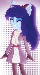 Size: 500x931 | Tagged: source needed, safe, artist:galacticflashd, oc, oc only, oc:amethyst sapphire, equestria girls, g4, clothes, cute, equestria girls-ified, female, ocbetes, ponytail, smiling, solo