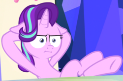 Size: 1227x815 | Tagged: safe, artist:amarthgul, edit, edited screencap, editor:sponandi, screencap, vector edit, starlight glimmer, pony, unicorn, g4, marks for effort, the cutie re-mark, :i, female, floppy ears, i mean i see, looking at you, mare, solo, throne room, vector, welcome home twilight