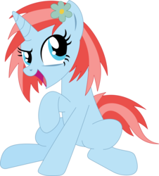 Size: 1021x1127 | Tagged: safe, artist:rd4590, oc, oc only, oc:electro beat, pony, unicorn, 2019 community collab, derpibooru community collaboration, blue, blue eyes, flower, flower in hair, simple background, sitting, solo, transparent background