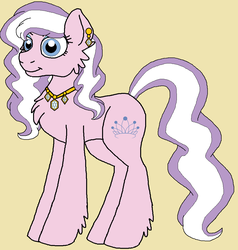 Size: 1000x1052 | Tagged: safe, artist:rosefang16, diamond tiara, earth pony, pony, g4, chest fluff, ear fluff, ear piercing, earring, female, jewelry, mare, necklace, older, older diamond tiara, piercing, simple background, solo, yellow background