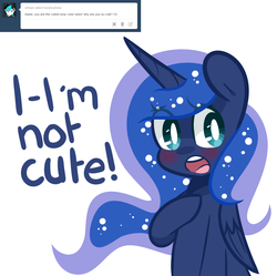 Size: 1280x1275 | Tagged: safe, artist:pinkami, princess luna, alicorn, pony, tumblr:ask lazy luna, g4, ask, blatant lies, blushing, comic, cute, denial, denial's not just a river in egypt, female, i'm not cute, lazy, mare, solo, tumblr