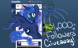 Size: 1280x801 | Tagged: safe, artist:pinkami, princess luna, alicorn, caterpillar, pony, tumblr:ask lazy luna, g4, female, giveaway, lazy, looking at you, mare, milestone, sitting, solo