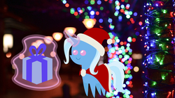 Size: 1920x1080 | Tagged: safe, artist:creativa-artly01, trixie, pony, unicorn, g4, christmas, glowing horn, holiday, horn, magic, pointy ponies, present, telekinesis