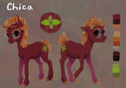 Size: 3543x2480 | Tagged: safe, artist:wolfiedrawie, oc, oc only, oc:chica, earth pony, pony, cutie mark, female, high res, mare, name, reference sheet, solo, three quarter view
