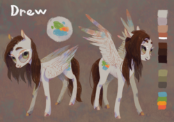 Size: 3543x2480 | Tagged: safe, artist:wolfiedrawie, oc, oc only, oc:drew, pegasus, pony, color palette, female, green eyes, high res, mare, pegasus oc, reference sheet, spread wings, white eyelashes, wings