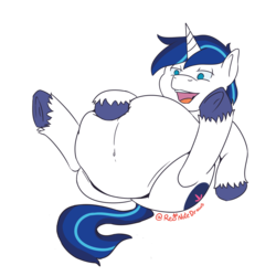 Size: 2000x2000 | Tagged: safe, artist:red note, shining armor, pony, unicorn, g4, belly, belly button, big belly, butt, fat, fetish, high res, male, male pred, on back, plot, shining blubber, simple background, solo, stallion, transparent background, unshorn fetlocks, vore