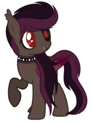 Size: 1460x1940 | Tagged: safe, artist:bloodlover2222, artist:space--paws0w0, oc, oc only, oc:deadly beauty, bat pony, pony, bat pony oc, choker, colored sclera, female, glass eye, mare, multicolored hair, raised hoof, simple background, solo, transparent background