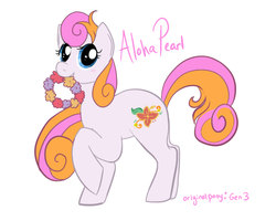Size: 555x444 | Tagged: safe, artist:lulubell, aloha pearl, pony, g3, g4, g3 to g4, generation leap, lei, mouth hold