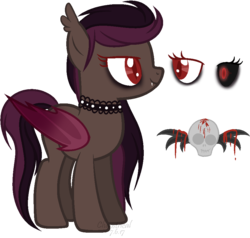 Size: 932x888 | Tagged: safe, artist:space--paws0w0, oc, oc only, oc:deadly beauty, bat pony, pony, bat pony oc, choker, colored sclera, fangs, female, glass eye, mare, reference sheet, simple background, solo, transparent background