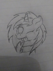 Size: 4160x3120 | Tagged: safe, artist:flutternom, oc, oc only, oc:frenzy nuke, pony, unicorn, bust, collar, female, looking at you, mare, one eye closed, tongue out, traditional art, wink