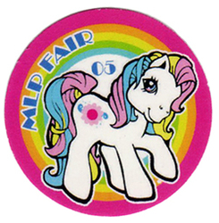 Size: 250x255 | Tagged: safe, bay breeze, pony, 2005 my little pony fair, my little pony fair, g3, 2005, female, logo, rainbow, raised hoof, solo, white coat