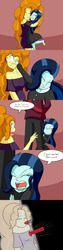Size: 1000x4000 | Tagged: safe, artist:jake heritagu, adagio dazzle, chancellor neighsay, oc, oc:dolly dusk, comic:aria's archives, equestria girls, g4, blood, clothes, comic, dagger to the heart, dialogue, dress, equestria girls-ified, female, hug, male, parent:chancellor neighsay, parent:sonata dusk, speech bubble