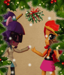 Size: 513x597 | Tagged: safe, artist:whatthehell!?, sci-twi, sunset shimmer, twilight sparkle, equestria girls, g4, animated, balloon, candy, clothes, coat, doll, equestria girls minis, eqventures of the minis, female, food, gif, glasses, irl, kissing, lesbian, lollipop, merry christmas, mistletoe, pencil, photo, ponied up, ship:sci-twishimmer, ship:sunsetsparkle, shipping, snow, stop motion, toy