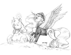 Size: 1400x1078 | Tagged: safe, artist:baron engel, princess celestia, alicorn, pony, g4, christmas, clothes, female, grayscale, hat, holiday, missing accessory, monochrome, pencil drawing, santa hat, scarf, simple background, snowpony, solo, traditional art, white background