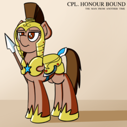 Size: 1000x1000 | Tagged: safe, artist:ashtoneer, oc, oc only, oc:honour bound, earth pony, pony, fanfic:everyday life with guardsmares, armor, everyday life with guardsmares, female, guardsmare, mare, royal guard, simple background, solo, spear, weapon