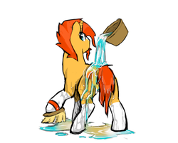 Size: 942x759 | Tagged: artist needed, safe, sunburst, pony, unicorn, g4, bathing, brush, bucket, cutie mark, facial hair, goatee, looking at you, male, solo, water, wet